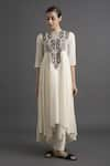 VARQ by Varun Nidhika_White Chanderi Asymmetric Kurta_Online_at_Aza_Fashions