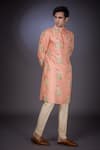 Buy_Eleven Brothers_Peach Mulberry Silk Printed Kurta Set _at_Aza_Fashions