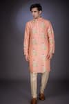 Shop_Eleven Brothers_Peach Mulberry Silk Printed Kurta Set _at_Aza_Fashions