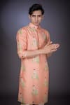 Eleven Brothers_Peach Mulberry Silk Printed Kurta Set _Online_at_Aza_Fashions