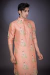 Buy_Eleven Brothers_Peach Mulberry Silk Printed Kurta Set _Online_at_Aza_Fashions