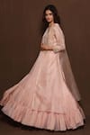 Vara By Vibha N Priti Pink Organza, Chiffon Round Tiered Gown With Embroidered Jacket Online at Aza Fashions Vara By Vibha N Priti_Pink Organza, Chiffon Round Tiered Gown With Embroidered Jacket _Online_at_Aza_Fashions