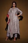 Buy_Vara by Vibha n Priti_Silver Silk Chanderi Embroidery Round Tunic And Pant Set _at_Aza_Fashions