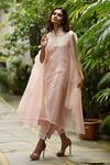 Vara By Vibha N Priti_Pink Cotton, Organza Mandarin Collar Layered Tunic And Pant Set _Online_at_Aza_Fashions