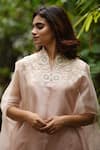 Buy_Vara By Vibha N Priti_Pink Cotton, Organza Mandarin Collar Layered Tunic And Pant Set _Online_at_Aza_Fashions