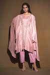 Buy_Vara By Vibha N Priti_Pink Habutai Silk Jacket Open Kurta Round Embroidered And Set _at_Aza_Fashions