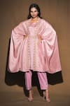 Buy_Vara By Vibha N Priti_Pink Habutai Silk Jacket Open Kurta Round Embroidered And Set _Online_at_Aza_Fashions