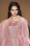 Shop_Vara By Vibha N Priti_Pink Habutai Silk Jacket Open Kurta Round Embroidered And Set _Online_at_Aza_Fashions