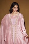 Vara By Vibha N Priti_Pink Habutai Silk Jacket Open Kurta Round Embroidered And Set _at_Aza_Fashions