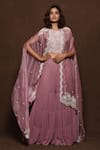Buy_Vara By Vibha N Priti_Pink Organza, Chiffon Crop Top Round Cape Open Embroidered And Sharara Set _at_Aza_Fashions