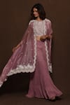 Vara By Vibha N Priti_Pink Organza, Chiffon Crop Top Round Cape Open Embroidered And Sharara Set _Online_at_Aza_Fashions