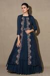 Vara by Vibha n Priti_Blue Chiffon Pleated Gown With Embroidered Jacket_Online_at_Aza_Fashions