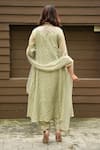 Shop_Vara By Vibha N Priti_Green , Organza, Chanderi Mandarin Embroidered Asymmetric Kurta Set _at_Aza_Fashions