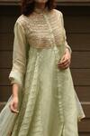 Vara By Vibha N Priti_Green , Organza, Chanderi Mandarin Embroidered Asymmetric Kurta Set _at_Aza_Fashions
