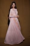 Vara By Vibha N Priti_Pink Organza, Chiffon Round Draped Anarkali Gown _Online_at_Aza_Fashions