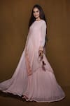 Buy_Vara By Vibha N Priti_Pink Organza, Chiffon Round Draped Anarkali Gown _Online_at_Aza_Fashions