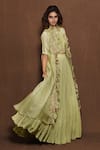 Vara by Vibha n Priti_Green Chiffon Embroidery Cape Open Blouse Round And Lehenga Set _Online_at_Aza_Fashions