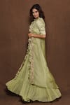 Buy_Vara by Vibha n Priti_Green Chiffon Embroidery Cape Open Blouse Round And Lehenga Set _Online_at_Aza_Fashions