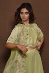 Vara by Vibha n Priti_Green Chiffon Embroidery Cape Open Blouse Round And Lehenga Set _at_Aza_Fashions