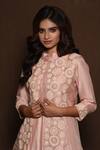 Shop_Vara by Vibha n Priti_Pink Silk Embroidery Cape Round Dress Mandarin Asymmetric And Jacket Set _Online_at_Aza_Fashions