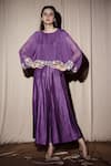 Buy_Vara By Vibha N Priti_Purple Silk, Georgette Jumpsuit _at_Aza_Fashions