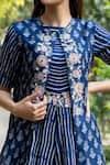 Vara By Vibha N Priti Blue Silk Chanderi Striped Jumpsuit And Printed Jacket Set at Aza Fashions Vara By Vibha N Priti_Blue Silk Chanderi Striped Jumpsuit And Printed Jacket Set _at_Aza_Fashions