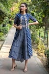 Vara By Vibha N Priti Blue Silk Chanderi Striped Jumpsuit And Printed Jacket Set Online at Aza Fashions Vara By Vibha N Priti_Blue Silk Chanderi Striped Jumpsuit And Printed Jacket Set _Online_at_Aza_Fashions