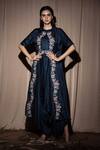 Vara by Vibha n Priti_Blue Silk Jumpsuit And Organza Jacket Set_Online_at_Aza_Fashions