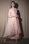 Vara by Vibha n Priti_Pink Silk Chanderi Organza Jacket And Palazzo Set _Online_at_Aza_Fashions