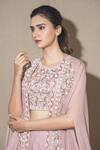 Vara by Vibha n Priti_Pink Chiffon Embroidered Cape Lehenga Set _at_Aza_Fashions