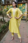 Buy_Vara by Vibha n Priti_Green Silk Chanderi Embroidered Kurta And Pant Set _at_Aza_Fashions