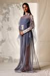 Vivek Patel_Blue Tulle Round Flared Gown _Online_at_Aza_Fashions