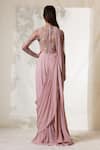 Shop_Vivek Patel_Pink Viscose Crepe Round Embroidered Saree Gown _at_Aza_Fashions