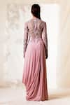 Shop_Vivek Patel_Pink Viscose Crepe Embroidered Draped Gown_at_Aza_Fashions