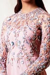 Buy Vivek Patel Pink Viscose Crepe Round Embroidered Draped Gown Online at Aza Fashions Buy_Vivek Patel_Pink Viscose Crepe Round Embroidered Draped Gown _Online_at_Aza_Fashions