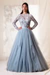 Buy_Vivek Patel_Blue Tulle Round Flared Gown_at_Aza_Fashions