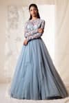 Shop_Vivek Patel_Blue Tulle Round Flared Gown_at_Aza_Fashions