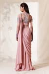 Shop_Vivek Patel_Pink Viscose Crepe Round Embroidered Saree Gown_at_Aza_Fashions