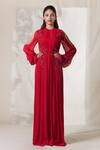 Buy_Vivek Patel_Red Viscose Georgette Round Embroidered Gown_at_Aza_Fashions