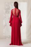 Shop_Vivek Patel_Red Viscose Georgette Round Embroidered Gown_at_Aza_Fashions