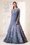 Buy_Vivek Patel_Blue Tulle Round Embroidered Saree Gown_at_Aza_Fashions