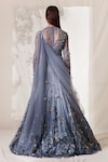 Shop_Vivek Patel_Blue Tulle Round Embroidered Saree Gown_at_Aza_Fashions