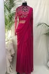 Buy_Vivek Patel_Pink Viscose Georgette Round Embroidered Saree Gown For Women_at_Aza_Fashions