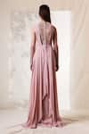 Shop_Vivek Patel_Pink Viscose Crepe Round Embroidered Draped Gown _at_Aza_Fashions