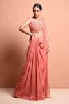 Vivek Patel_Pink Georgette Round Embellished Saree Gown _Online_at_Aza_Fashions