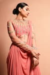 Buy_Vivek Patel_Pink Georgette Round Embellished Saree Gown _Online_at_Aza_Fashions