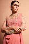 Shop_Vivek Patel_Pink Georgette Round Embellished Saree Gown _Online_at_Aza_Fashions