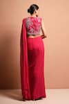 Shop_Vivek Patel_Pink Georgette, Silk Dupion V Neck Pre-draped Saree With Blouse _at_Aza_Fashions