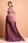 Buy_Vivek Patel_Purple Georgette Asymmetric Pre-draped Saree With Blouse _at_Aza_Fashions