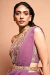 Buy_Vivek Patel_Purple Georgette Asymmetric Pre-draped Saree With Blouse _Online_at_Aza_Fashions
